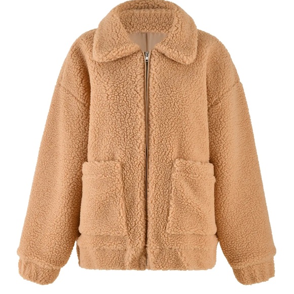 I Am Gia Pixie Tan Oversized Teddy Sherpa Bomber Coat size Small $99 - Picture 5 of 15